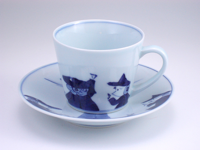 異人群そば型コーヒー碗皿 しん窯 青花