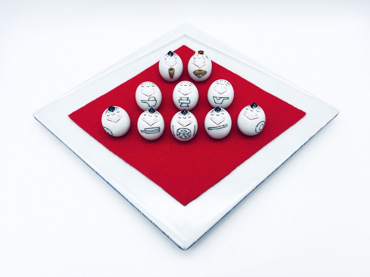 豆ひな人形1０人揃（ひし型台皿付）