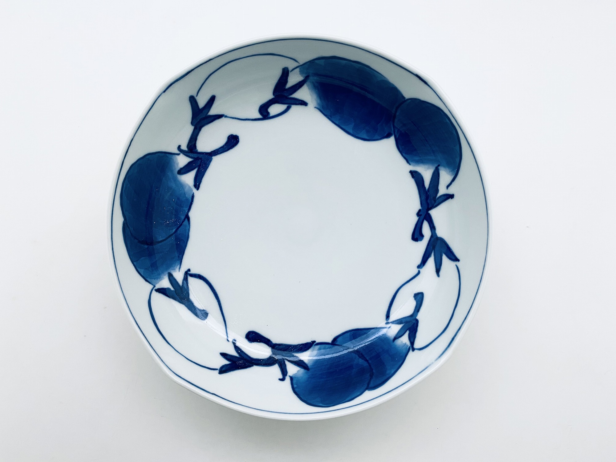 茄子絵四方なぶり６寸鉢(２コセット)しん窯青花限定商品