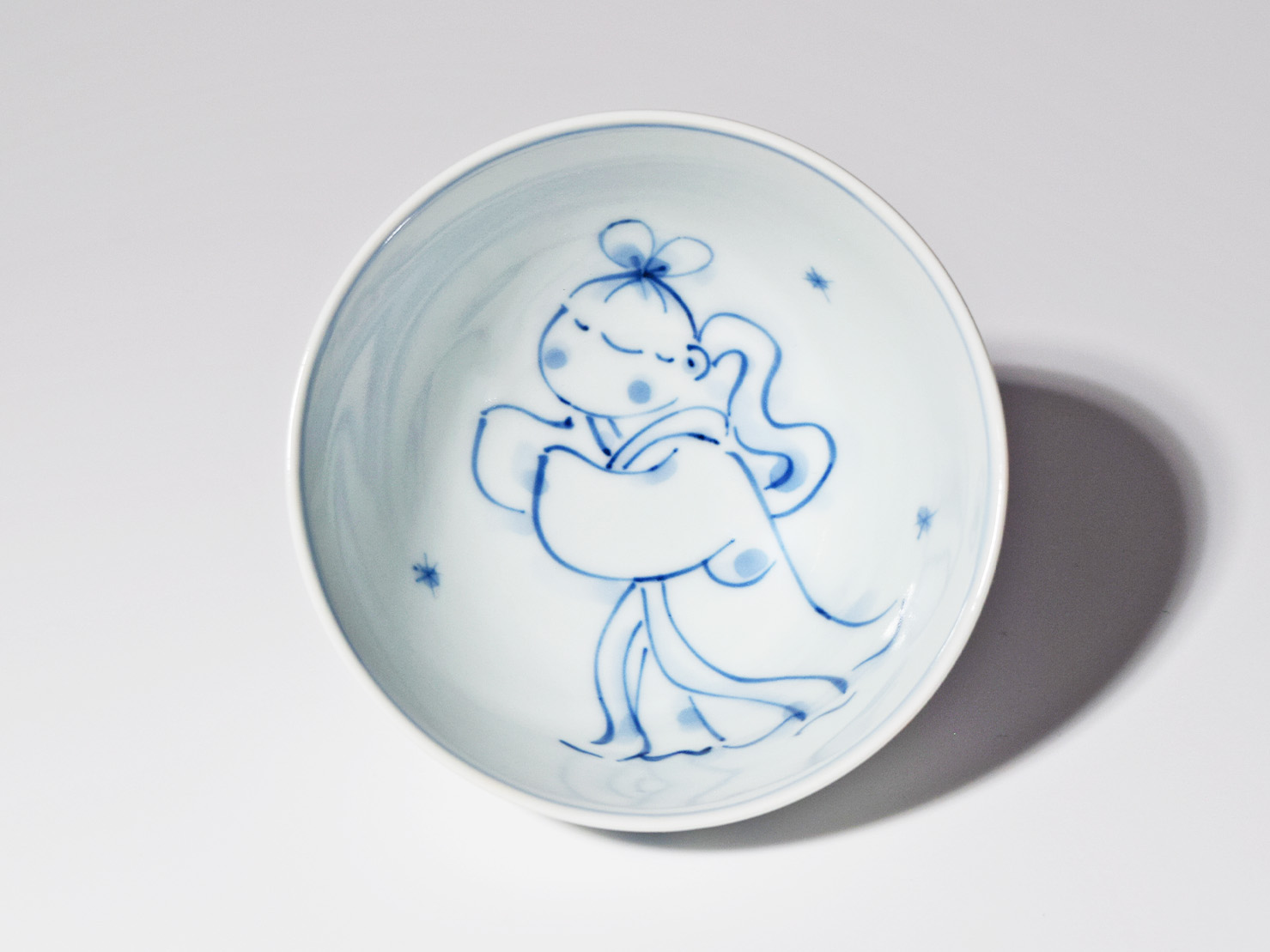 笛吹き天女3.2寸丸飯碗 しん窯 青花