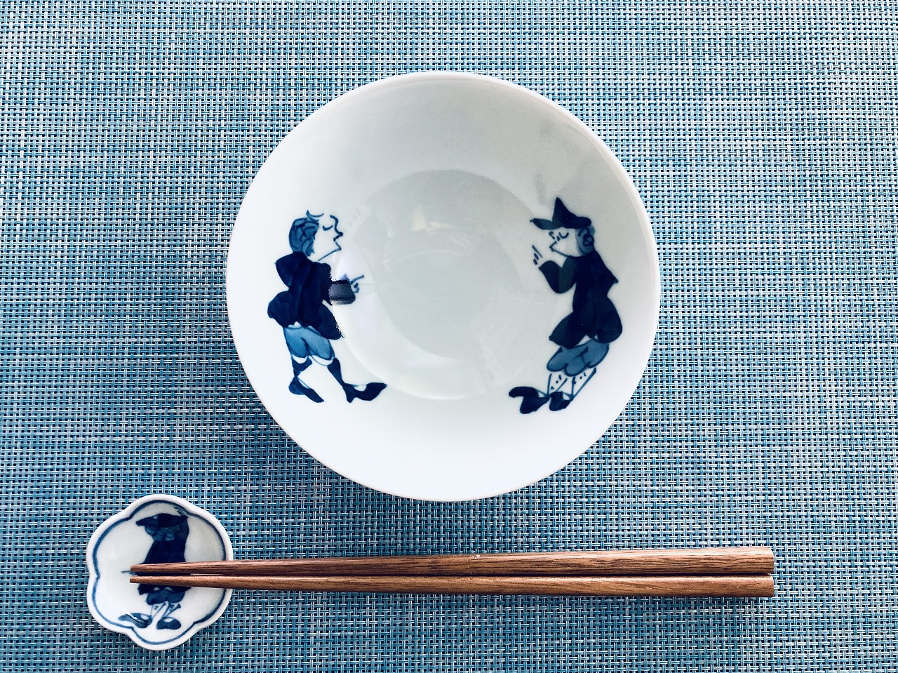 二人異人4.3浅飯碗 しん窯 青花 限定商品