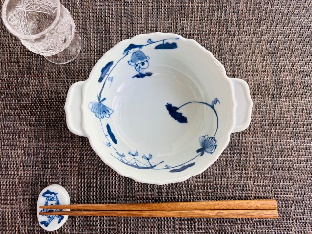 牡丹唐草異人新耳付きスープ碗