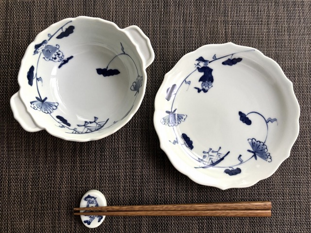 牡丹唐草異人新耳付きスープ碗