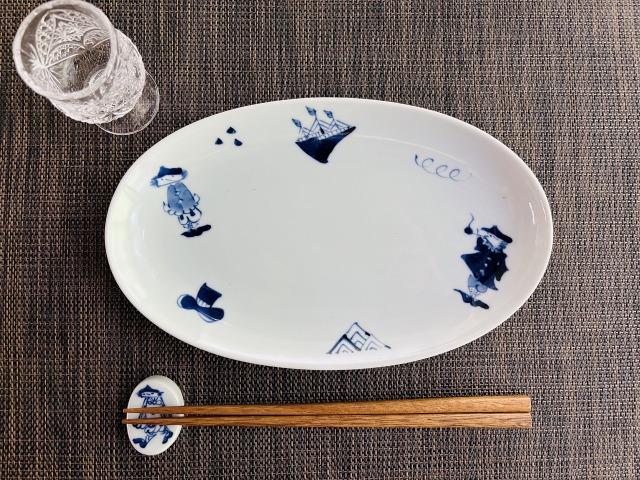 異人づくし小判幅広焼皿