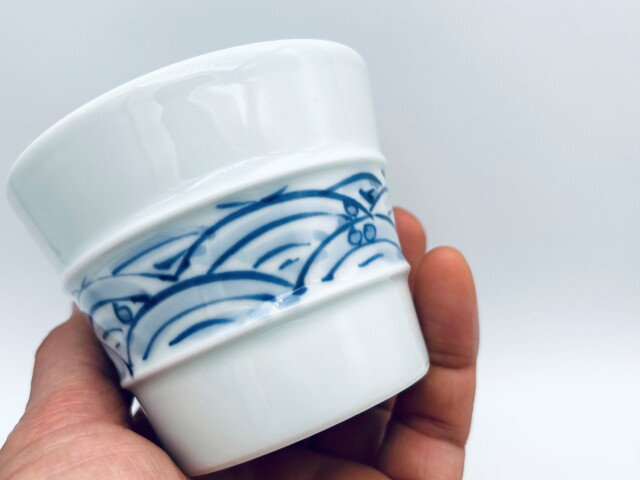 波と帆船段付そば猪口