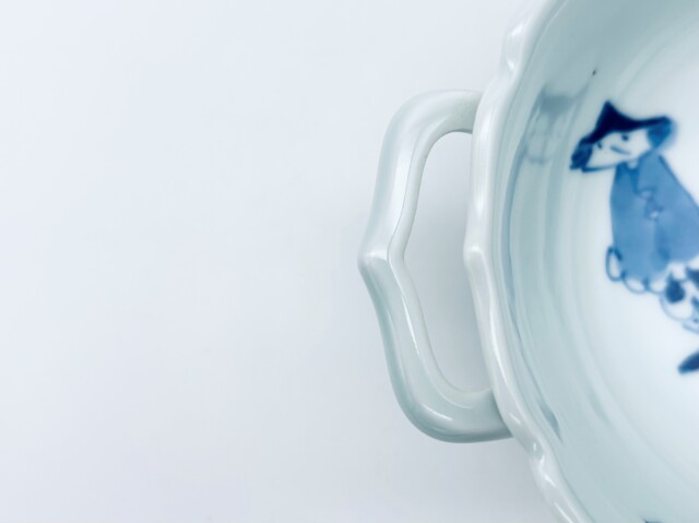 異人づくし新耳付スープ碗 しん窯青花