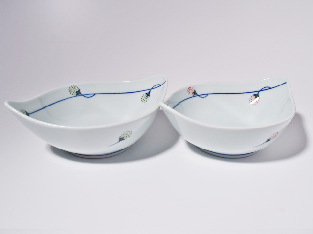 えびいち様専用 庄三造 赤絵 花鶴人物文 菓子器 鉢 時代箱付 V